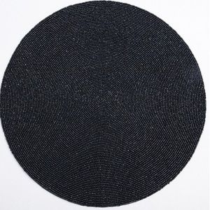 NWT St Nicholas Placemats Black Beaded Round 15”